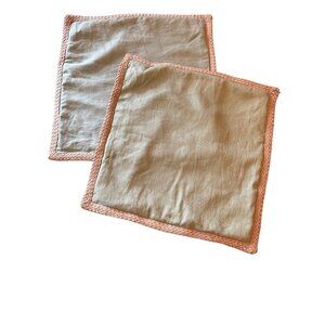 Pottery Barn Green Linen & Jute Trim Cloth Pillow Cases  Set of 2